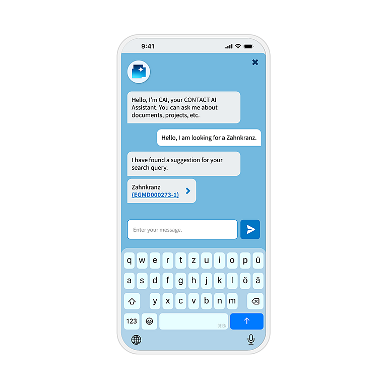 CONTACT Elements Chatbot in der mobilen Ansicht auf einem Smartphone