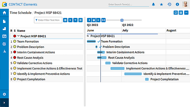 Terminplan mit Gantt-Chart in CONTACT Elements