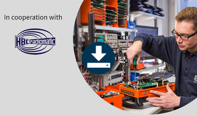 Logo HBC Radiomatic, Download Icon, Elektriker bei der Arbeit, Text