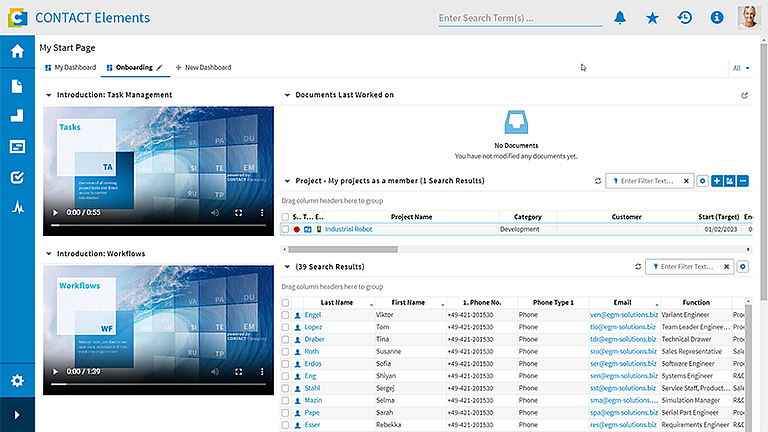 Collaboration Portal Dashboard CONTACT Elements