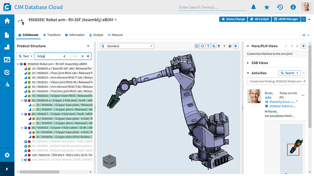 Benutzeroberfläche der 3D Collaboration im PLM-System CIM Database Cloud 