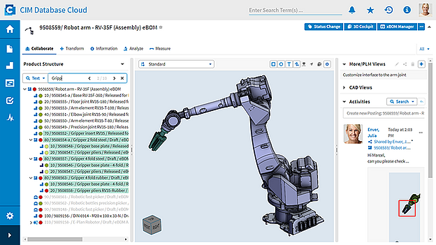 Benutzeroberfläche der 3D Collaboration im PLM-System CIM Database Cloud