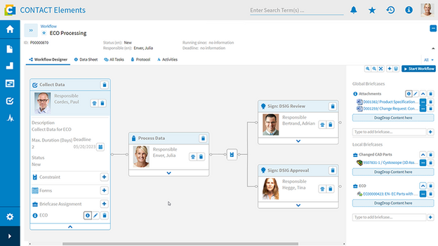 Benutzeroberfläche von Eco Processing in Contact Elements Product Information Management (PIM)