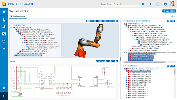 Benutzeroberfläche Structure Selection von CONTACT Elements Product Structure & BOM