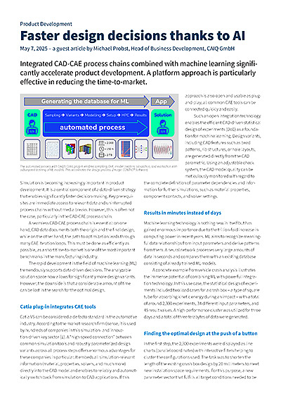 A screenshot of the first page of the technical article “Faster design decisions thanks to AI”.
