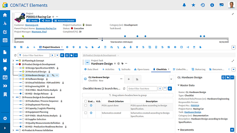 Screenshot: Projektmanagement in CONTACT Elements.