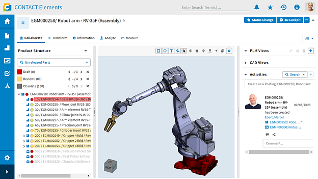 Benutzeroberfläche automatisierte Stücklisten von CONTACT Elements Product Structure & BOM