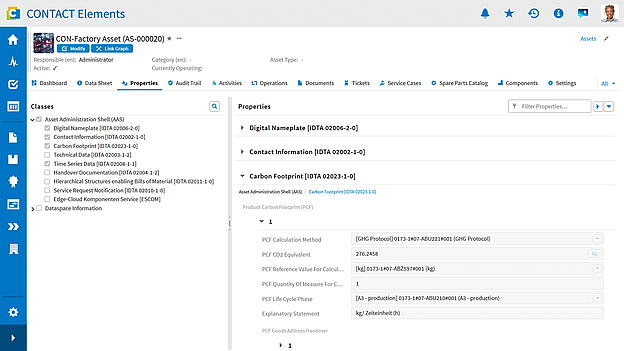 Screenshot: Using an AAS in CONTACT Elements.