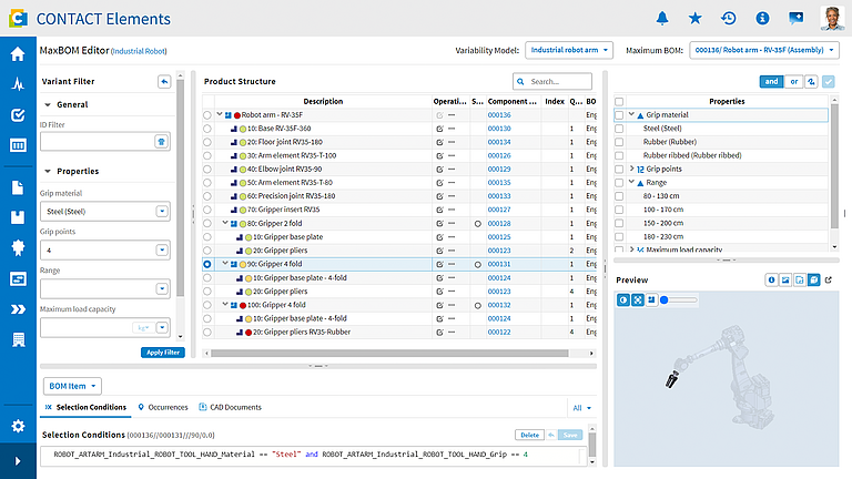 Screenshot: MaxBOM-Editor in CONTACT Elements.