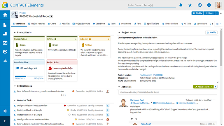 Projektdashboard in CONTACT Elements