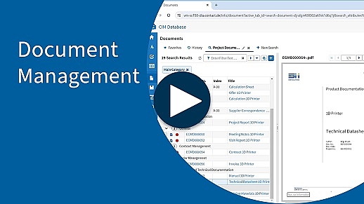 Blaue Fläche, Screenshot zum Dokumentenmanagement, Text, Pfeil Icon