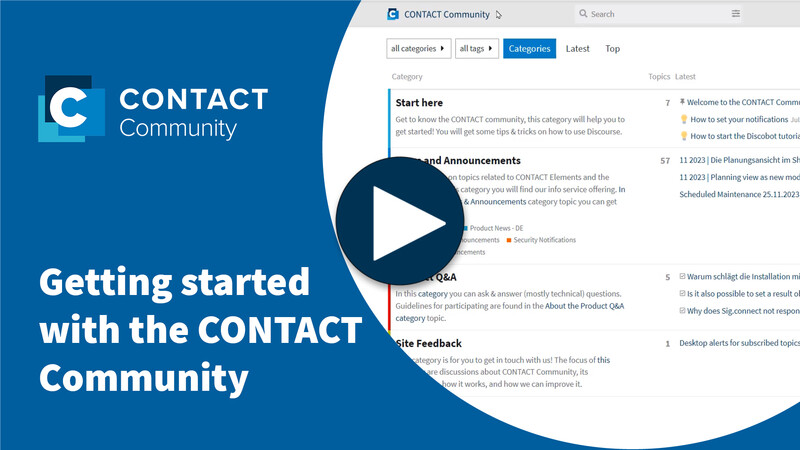 Startseite der CONTACT Community mit allen Kategorien und nützlichen Tipps, die den Einstieg erleichtern.