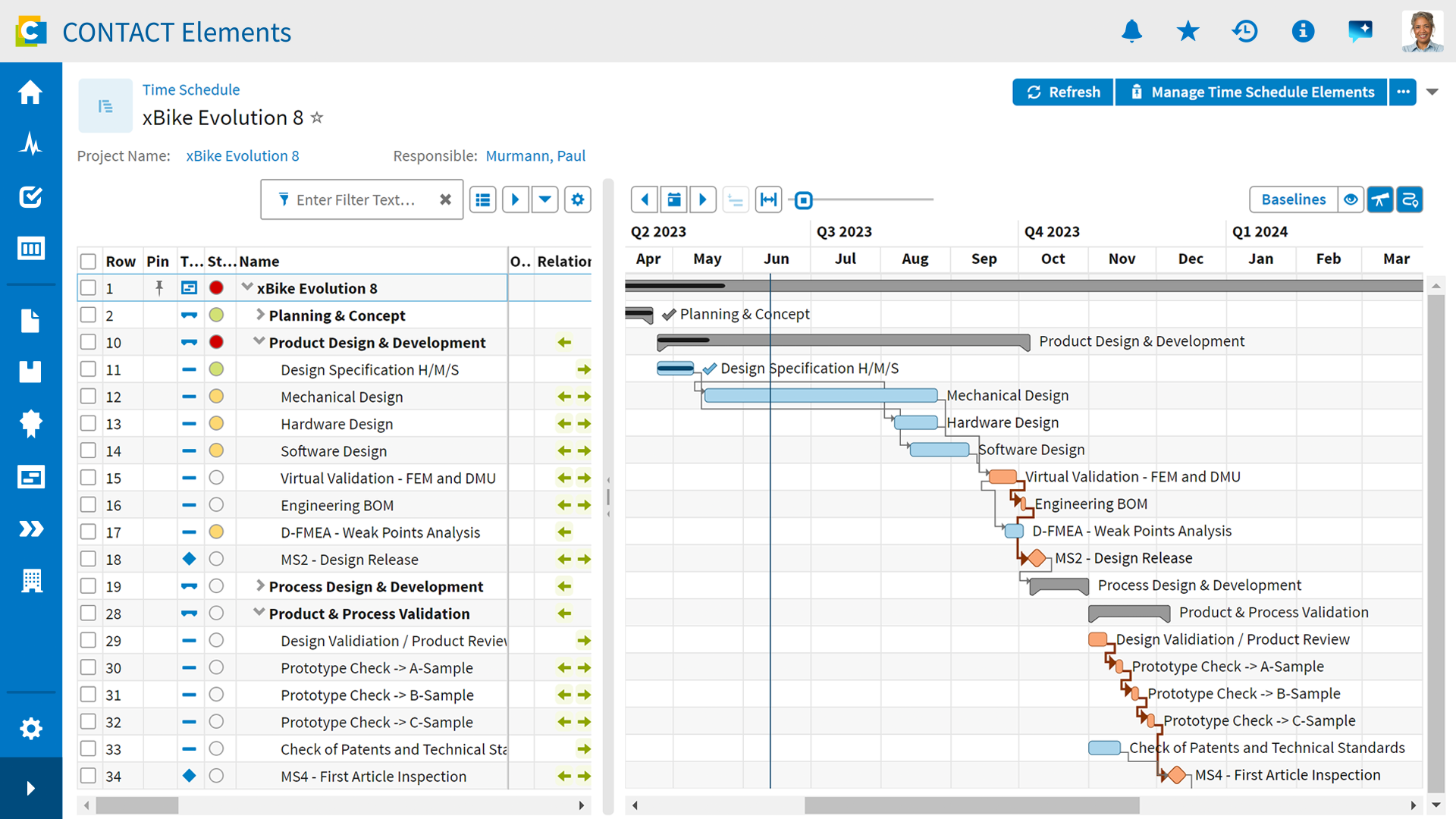 Screenshot: Projektmanagement in CONTACT Elements.