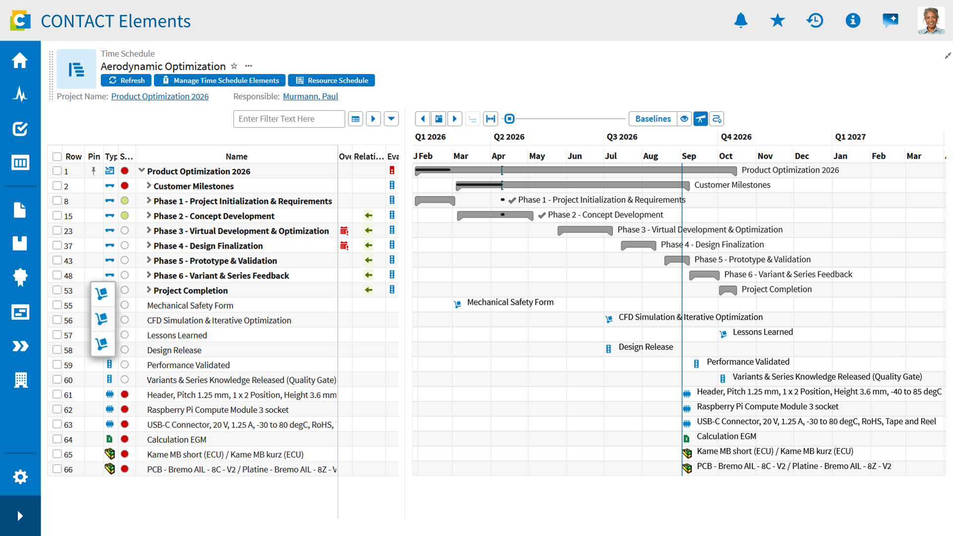 Screenshot: Project management in CONTACT Elements.