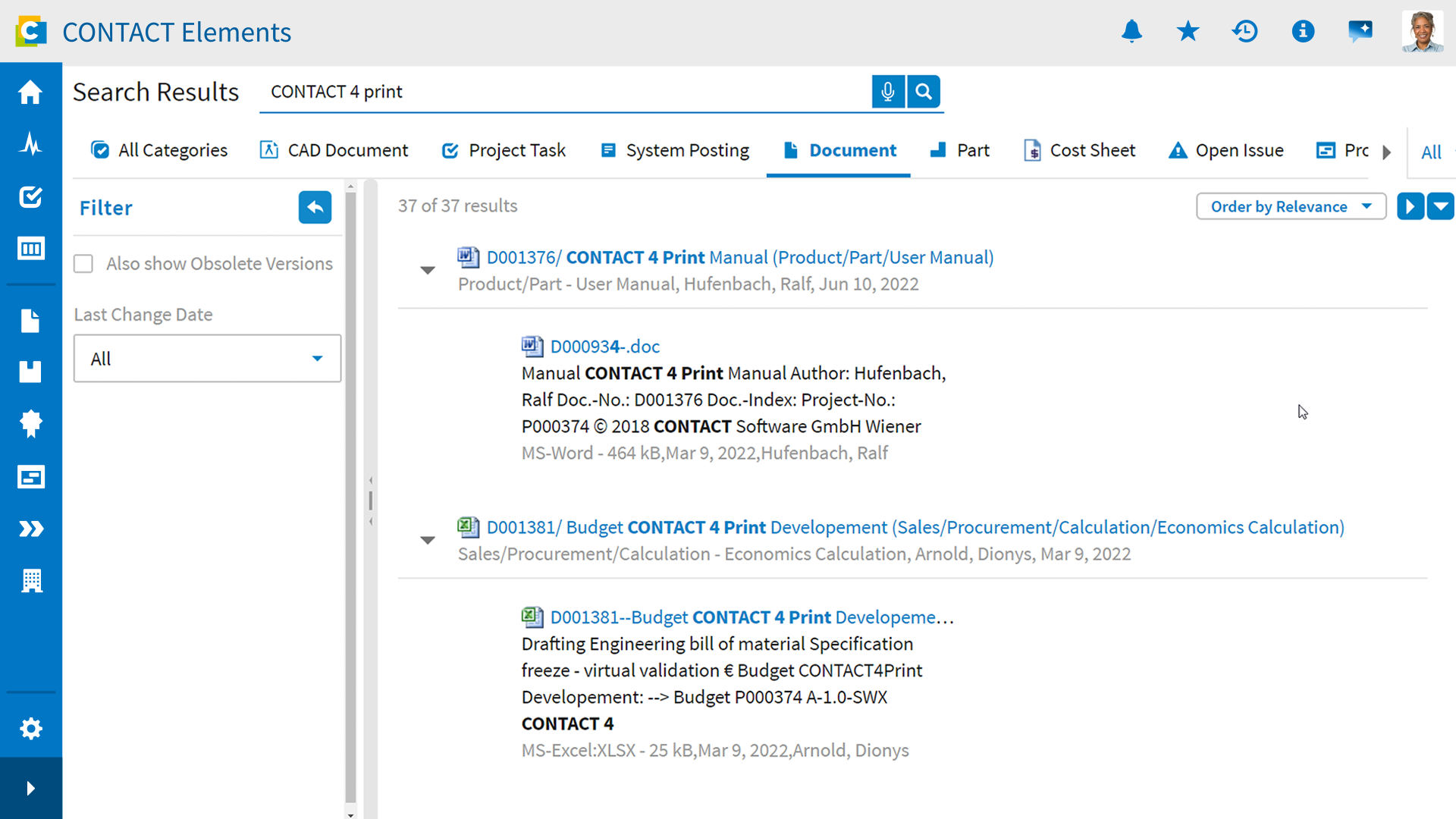 Document management in CONTACT Elements.