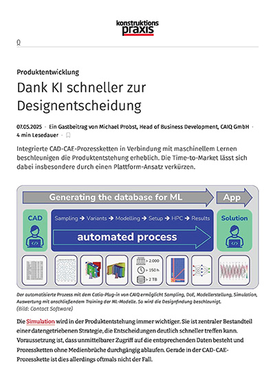 Ein Screenshot der ersten Seite des Fachartikels „Dank KI schneller zur Designentscheidung“.