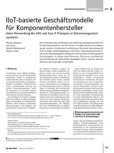 Ein Screenshot der ersten Seite des Fachartikels „IIoT-basierte Geschäftsmodelle für Komponentenhersteller“.
