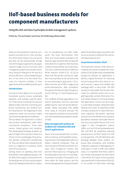 A screenshot of the first page of the article “IIoT-based business models for component manufacturers”.