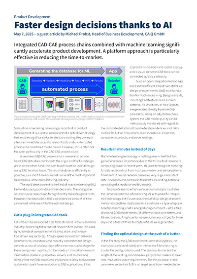 A screenshot of the first page of the technical article “Faster design decisions thanks to AI”.
