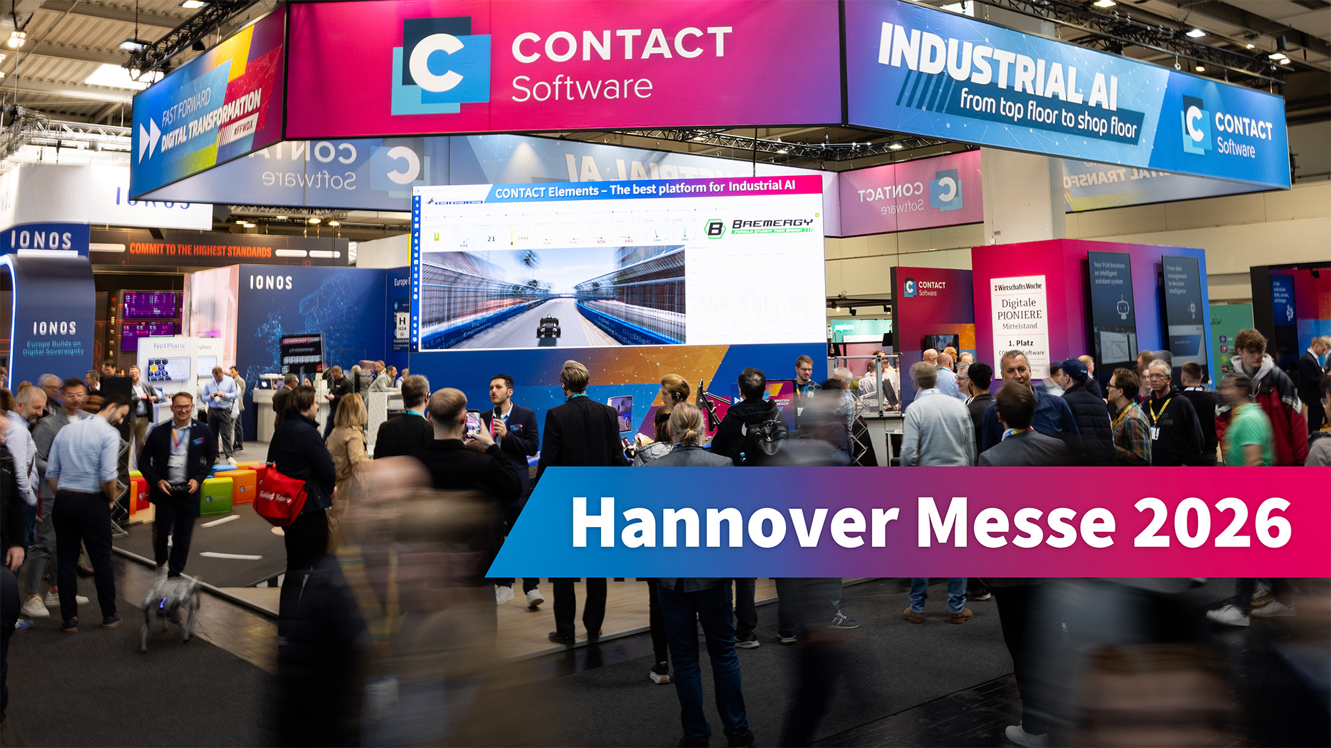 Photo of exhibition booth, text