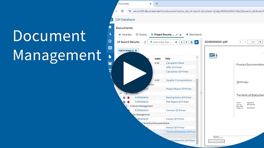 Blaue Fläche, Screenshot zum Dokumentenmanagement, Text, Pfeil Icon