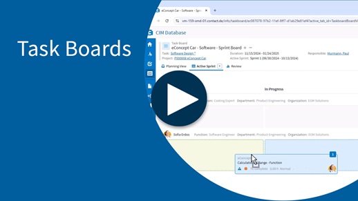 Blaue Fläche, Screenshot Task Board, Pfeil Icon, Text